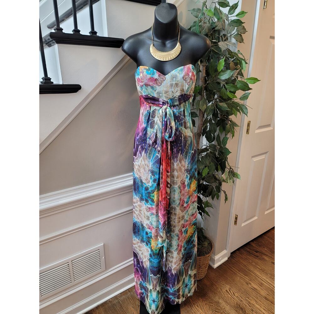 Nicole Miller Euphoria Lurex Maxi Dress Women 2 Multi Abstract Watercolor Party
